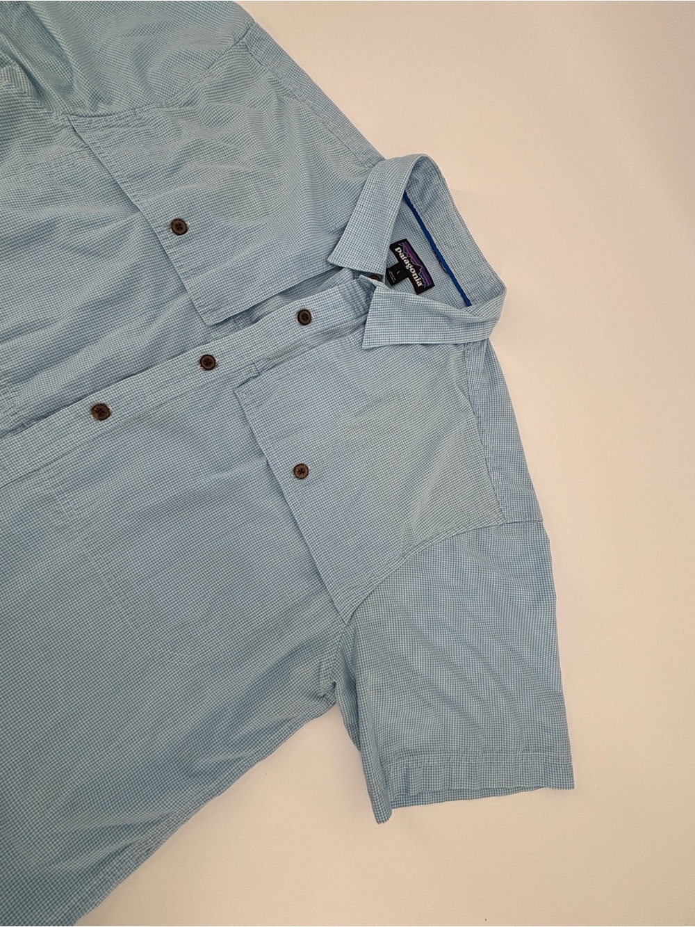Patagonia Island Hopper II Shirt Mens L Blue Gingham Plaid SS Fishing Vented L